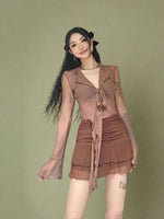 Fairycore Ruffled Tie-Front Sheer Blouse cottagecoreclothes