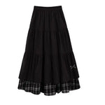 Corduroy Plaid Bow Long Skirt