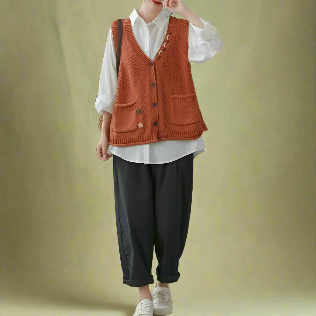 Mori Girl Floral Embroidered Knit Vest cottagecoreclothes