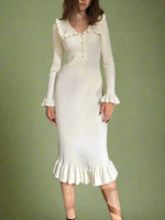 Vintage Ruffle Trim Midi Knit Dress cottagecoreclothes