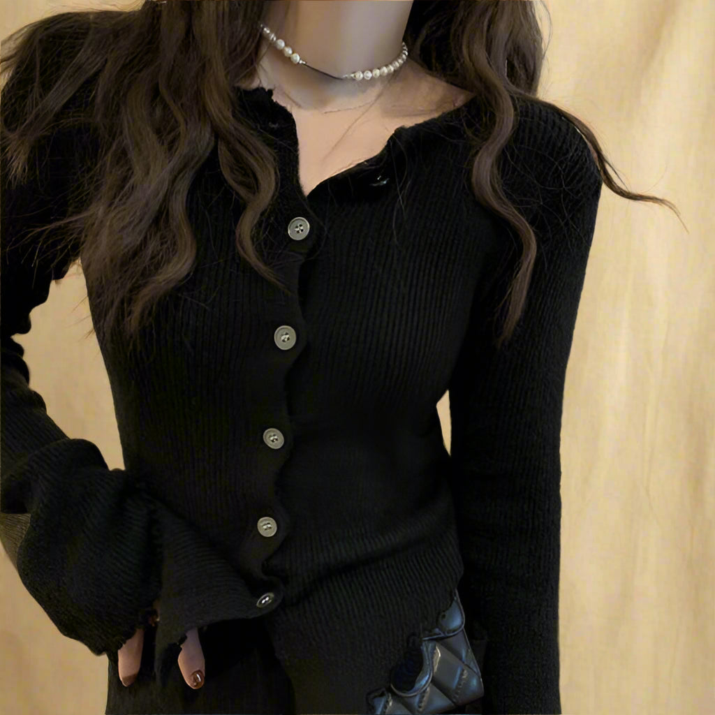 Vintage Ruffled Hem Button-Up Knit Top cottagecoreclothes