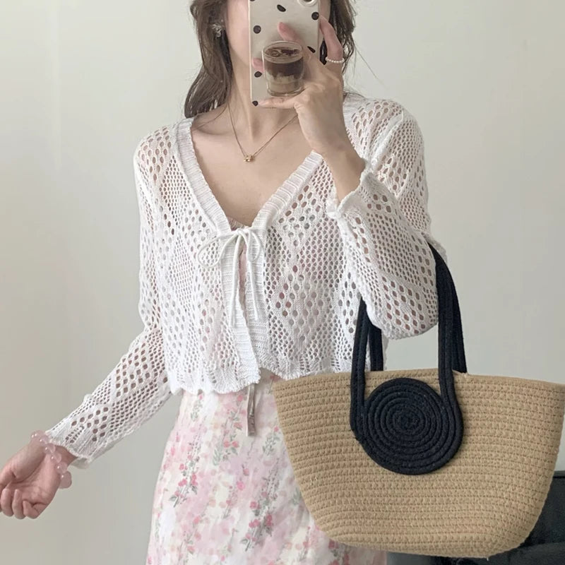 Mori Girl Diamond Knit Tie Cardigan