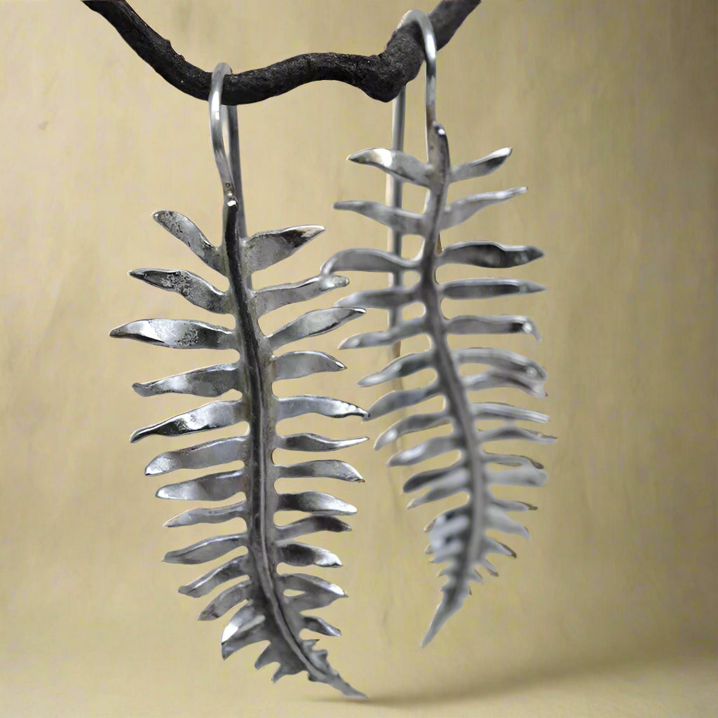 Rustic Silver Fern Leaf Earrings cottagecoreclothes