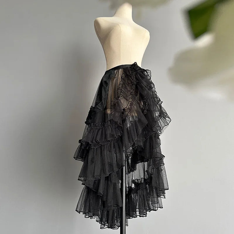 Fairycore Ruffled High-Low Tulle Skirt
