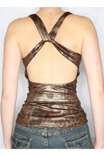 Retro Bronze Leopard Print Top cottagecoreclothes