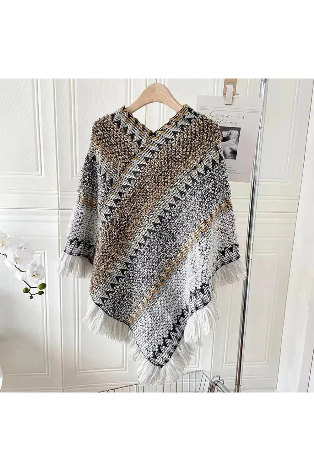 Boho Fringe Knit Poncho cottagecoreclothes