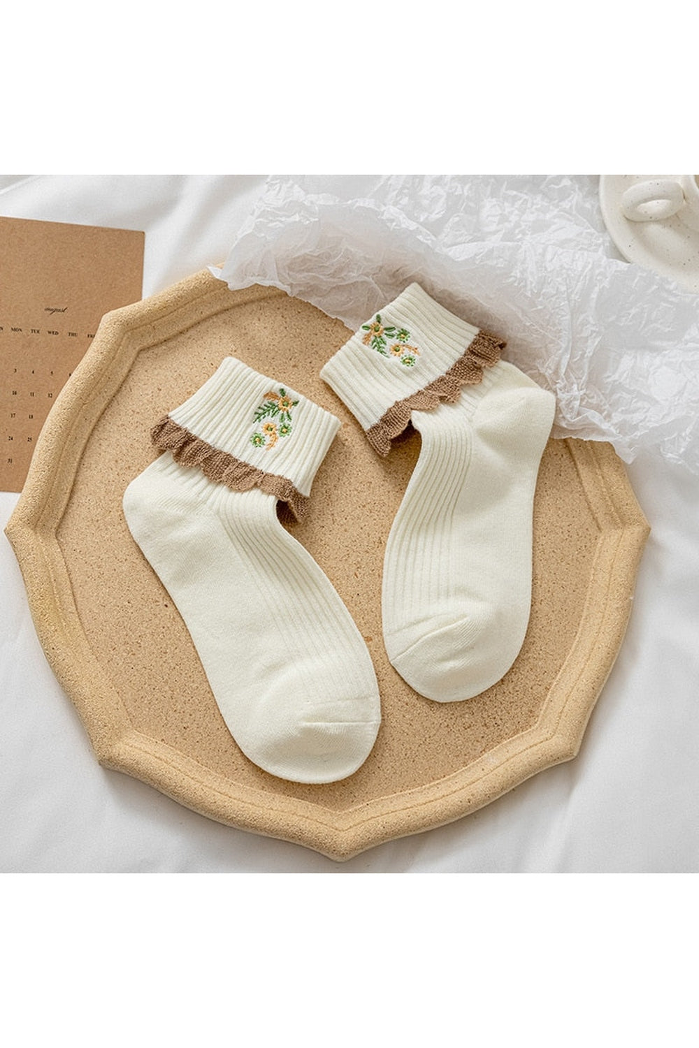 Retro Lace Ruffle Floral Socks cottagecoreclothes