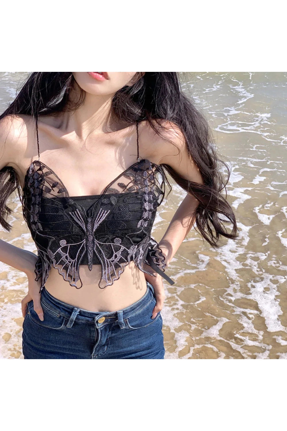 Korean Lace Butterfly Crop Top cottagecoreclothes