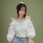 Romantic Puff Sleeve Tie-Shoulder Blouse cottagecoreclothes