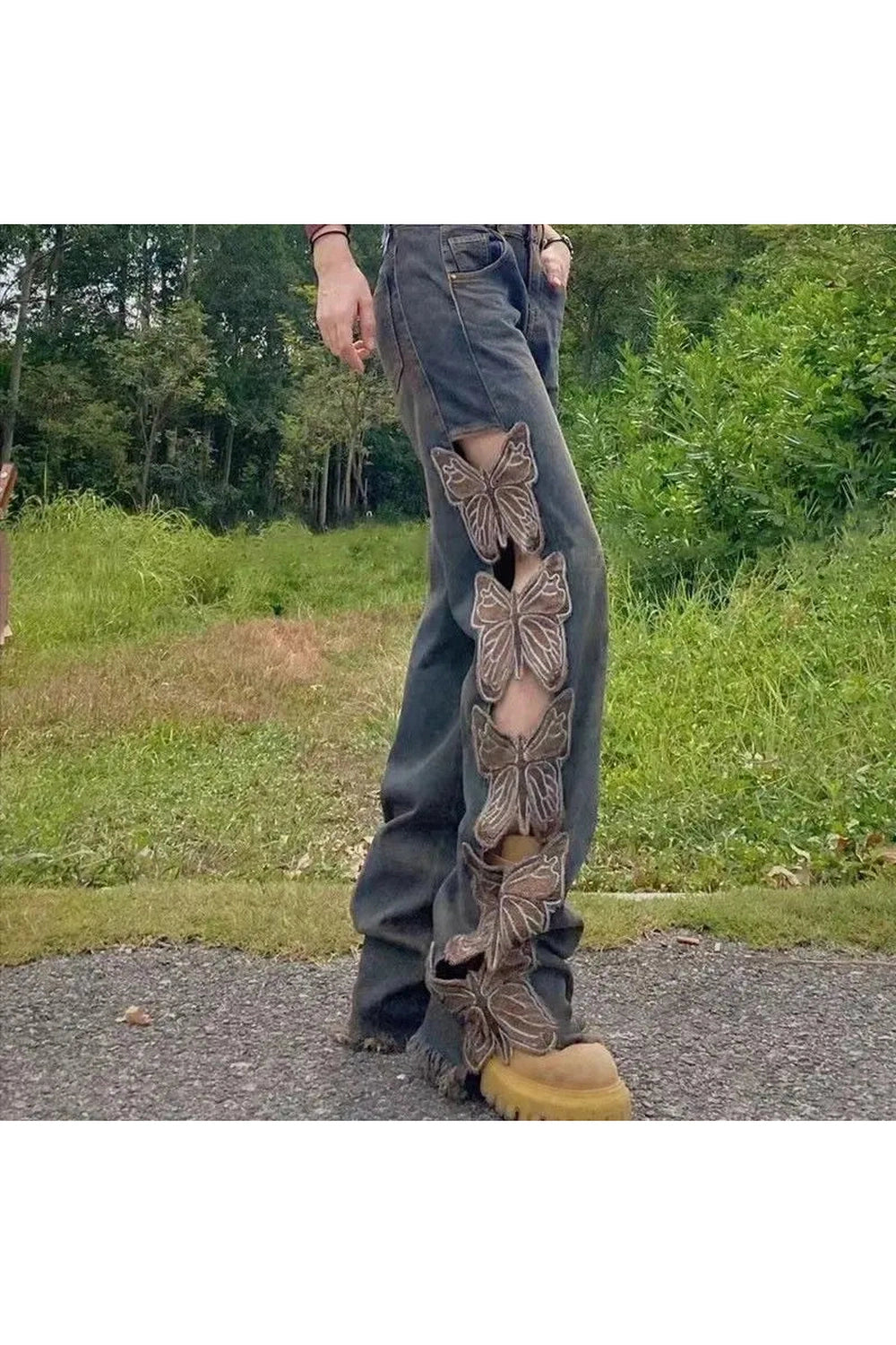 Butterfly Cut-Out Denim Jeans cottagecoreclothes