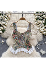 Retro Print Lace Top cottagecoreclothes