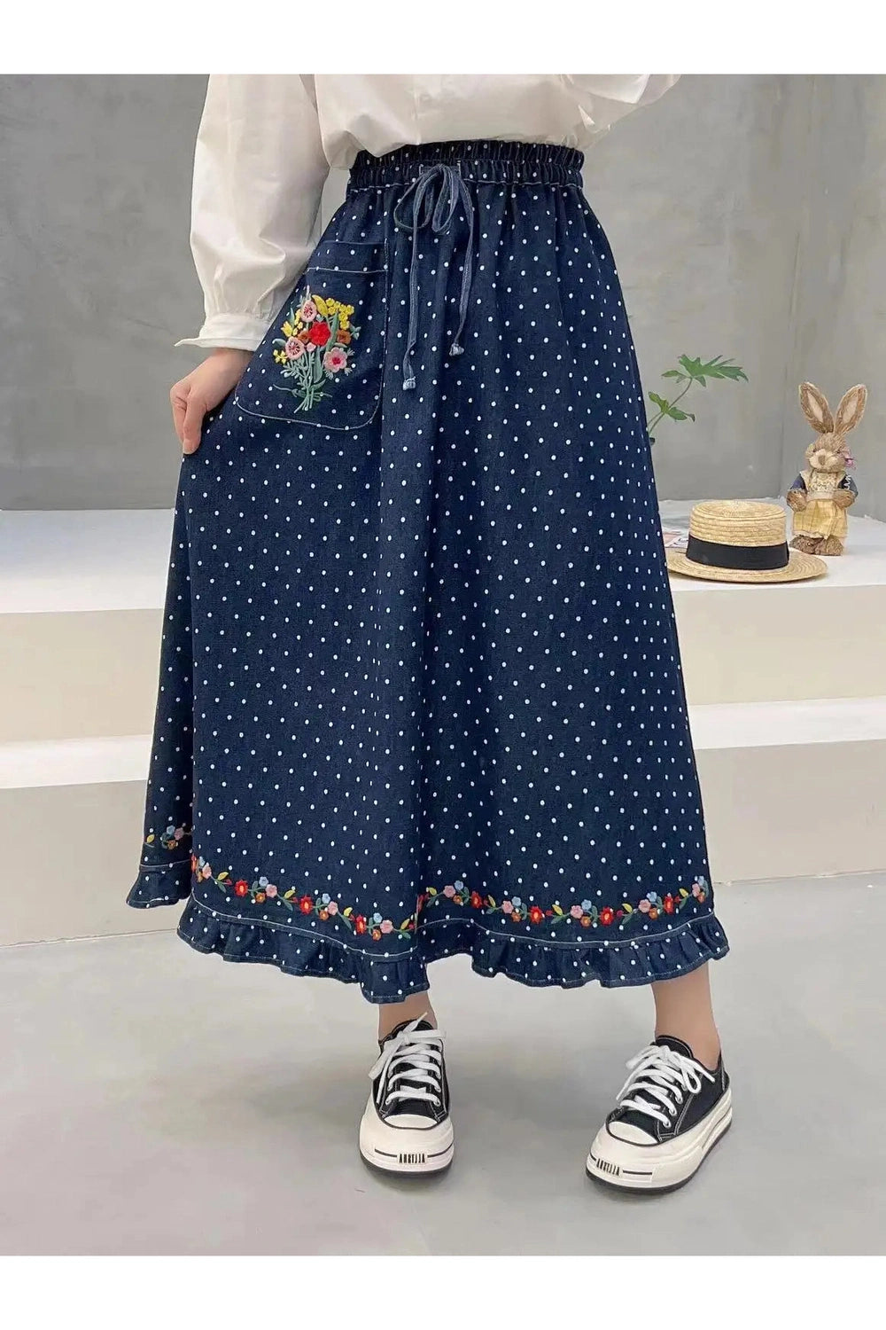Mori Girl Floral Denim Skirt cottagecoreclothes