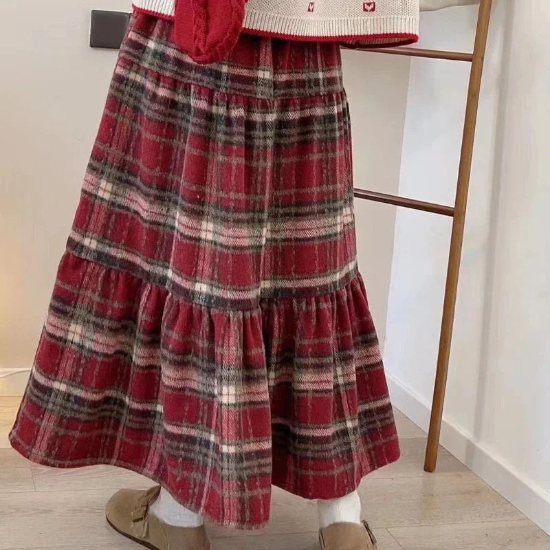 Mori Girl Red Plaid Tiered Skirt cottagecoreclothes
