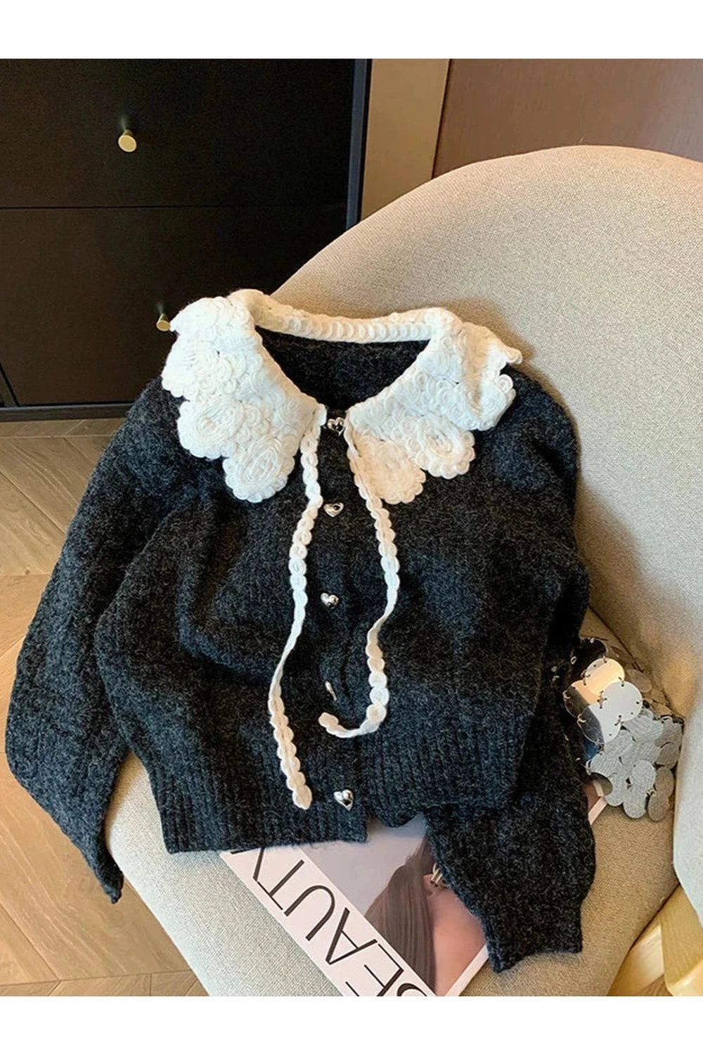 Vintage Lace Collar Button-Up Fall Cardigan cottagecoreclothes