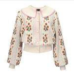 Vintage Button-Up Puff-Sleeve Sweater cottagecoreclothes