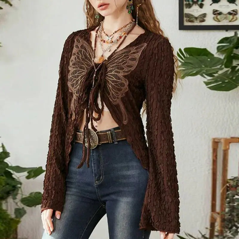Fairycore Moth Wing Lace-Up Mesh Cardigan