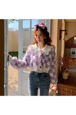 Korean Plaid Cropped Fall Cardigan cottagecoreclothes