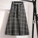 Vintage Plaid Belted Midi Skirt cottagecoreclothes