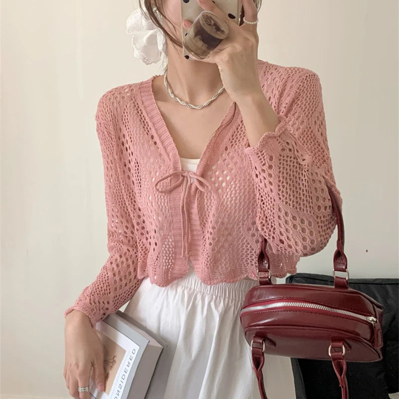 Mori Girl Diamond Knit Tie Cardigan