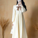 Vintage Bow Collar Pleated Dress cottagecoreclothes