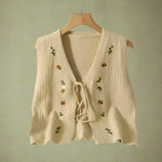Cottagecore Tie-Front Floral Embroidered Knit Vest cottagecoreclothes