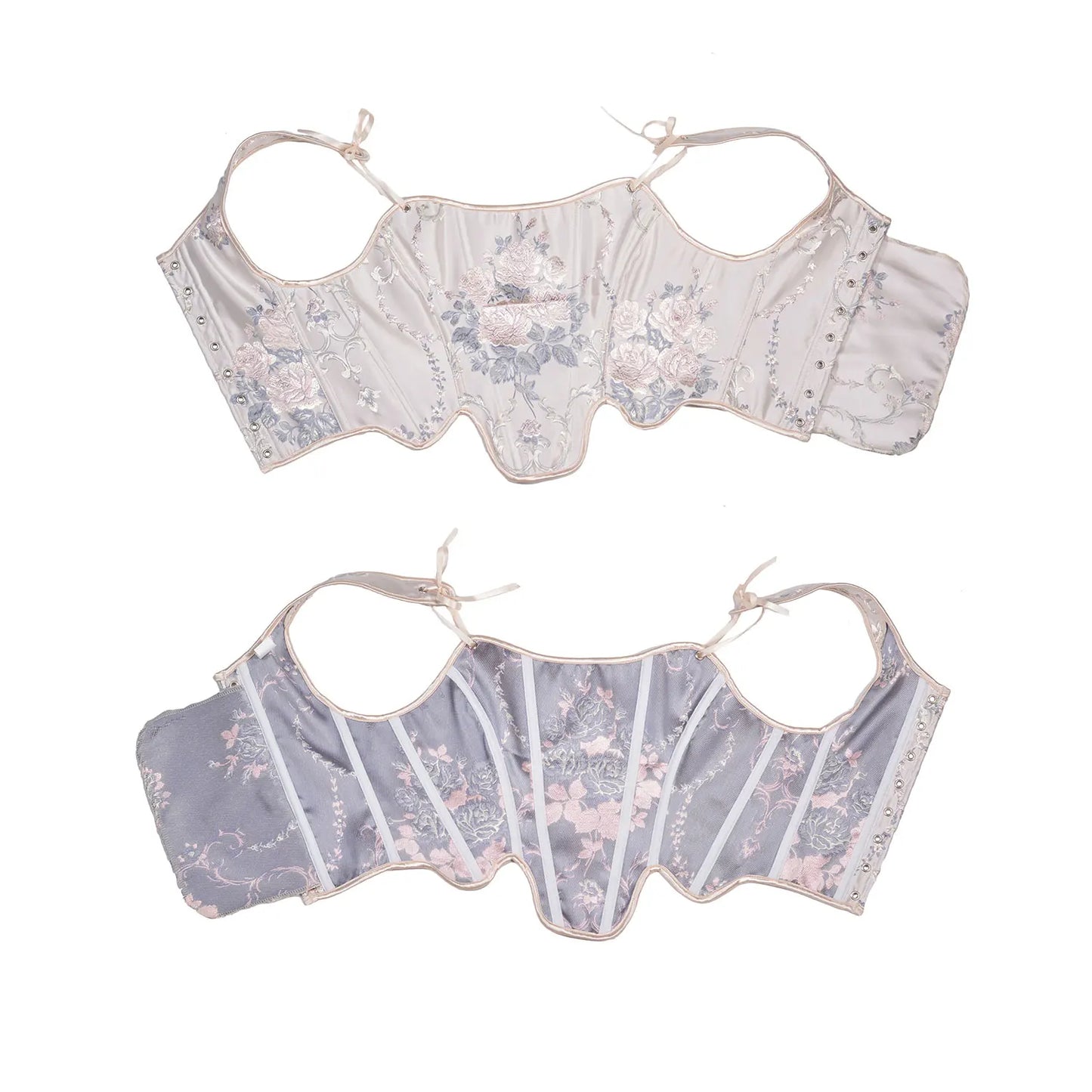 Fairycore Pale Rose Brocade Structured Corset