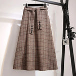 Vintage Plaid Belted Midi Skirt cottagecoreclothes