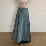 Retro Denim Tiered A-Line Skirt