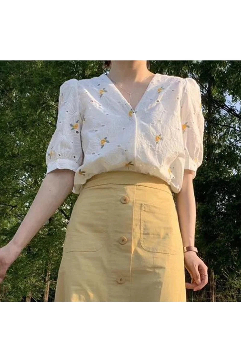 Sunbeam Dapple V-Neck Blouse cottagecoreclothes