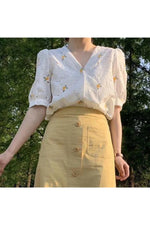 Sunbeam Dapple V-Neck Blouse cottagecoreclothes