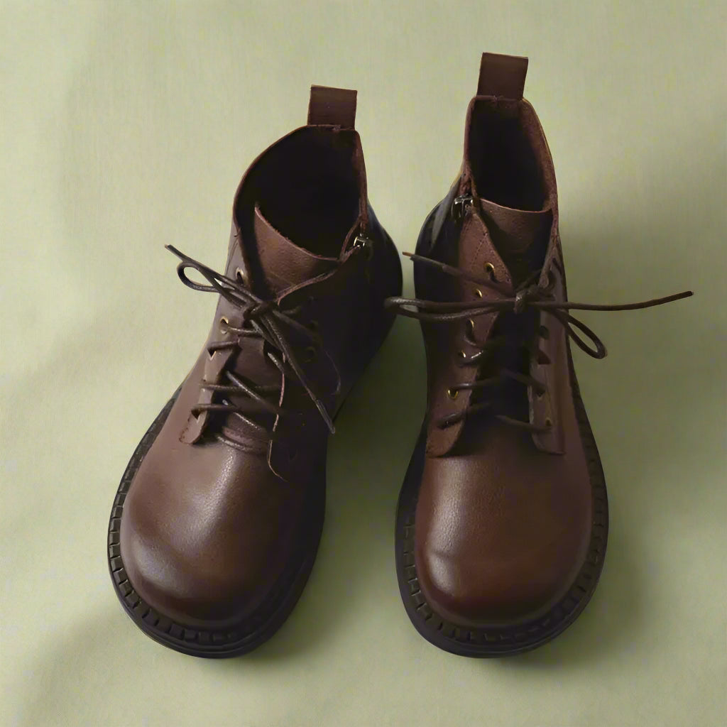 Vintage Brown Leather Lace-Up Ankle Boots cottagecoreclothes
