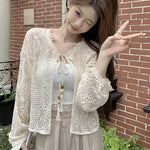 Mori Girl Crochet Bell Sleeve Cardigan