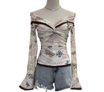 Fairycore Off-Shoulder Floral Mesh Top cottagecoreclothes