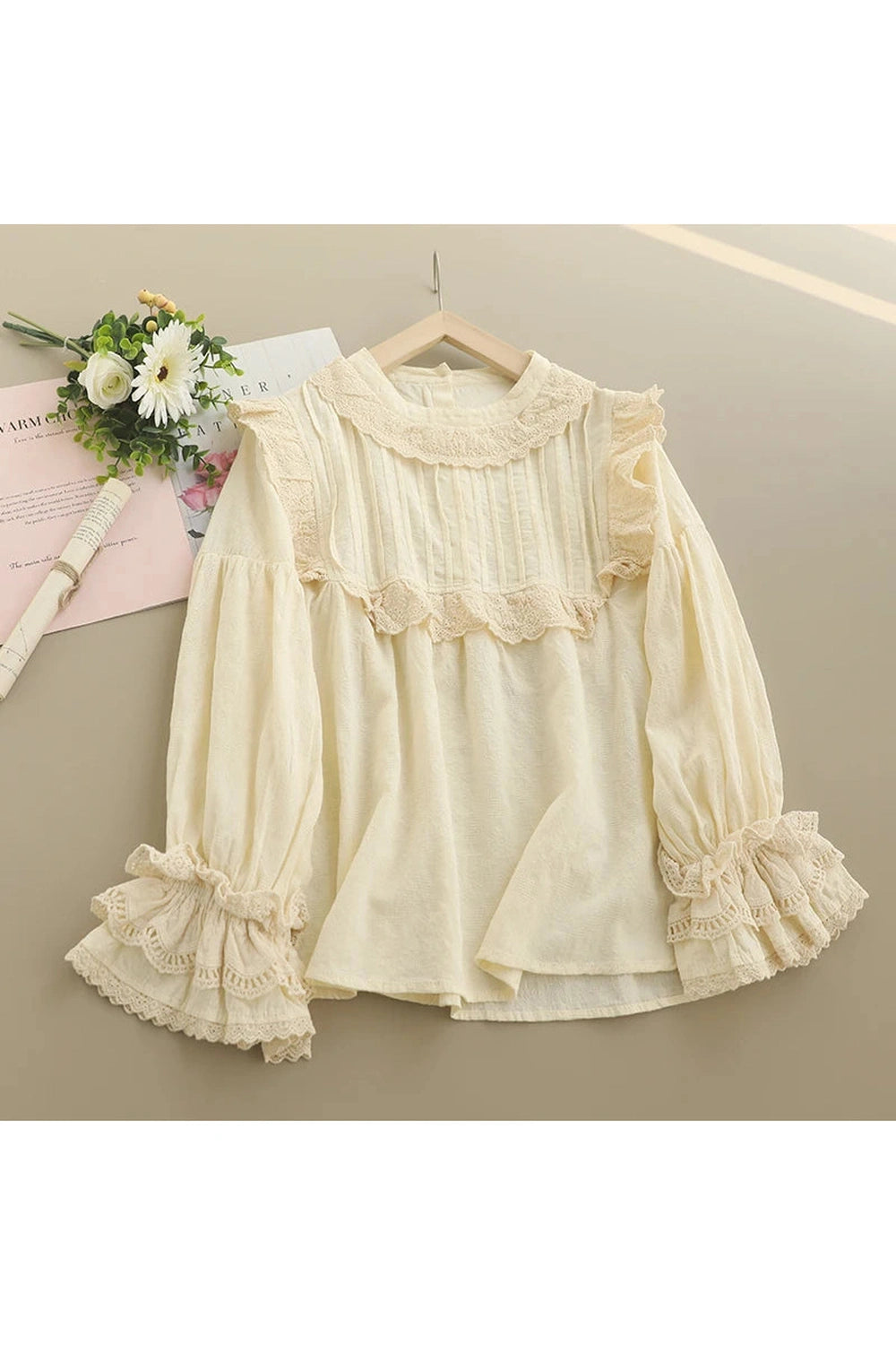 Round Neck Embroidered Shirt cottagecoreclothes