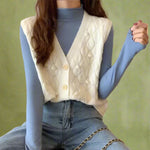 Vintage Soft Cable-Knit Sleeveless Cardigan cottagecoreclothes