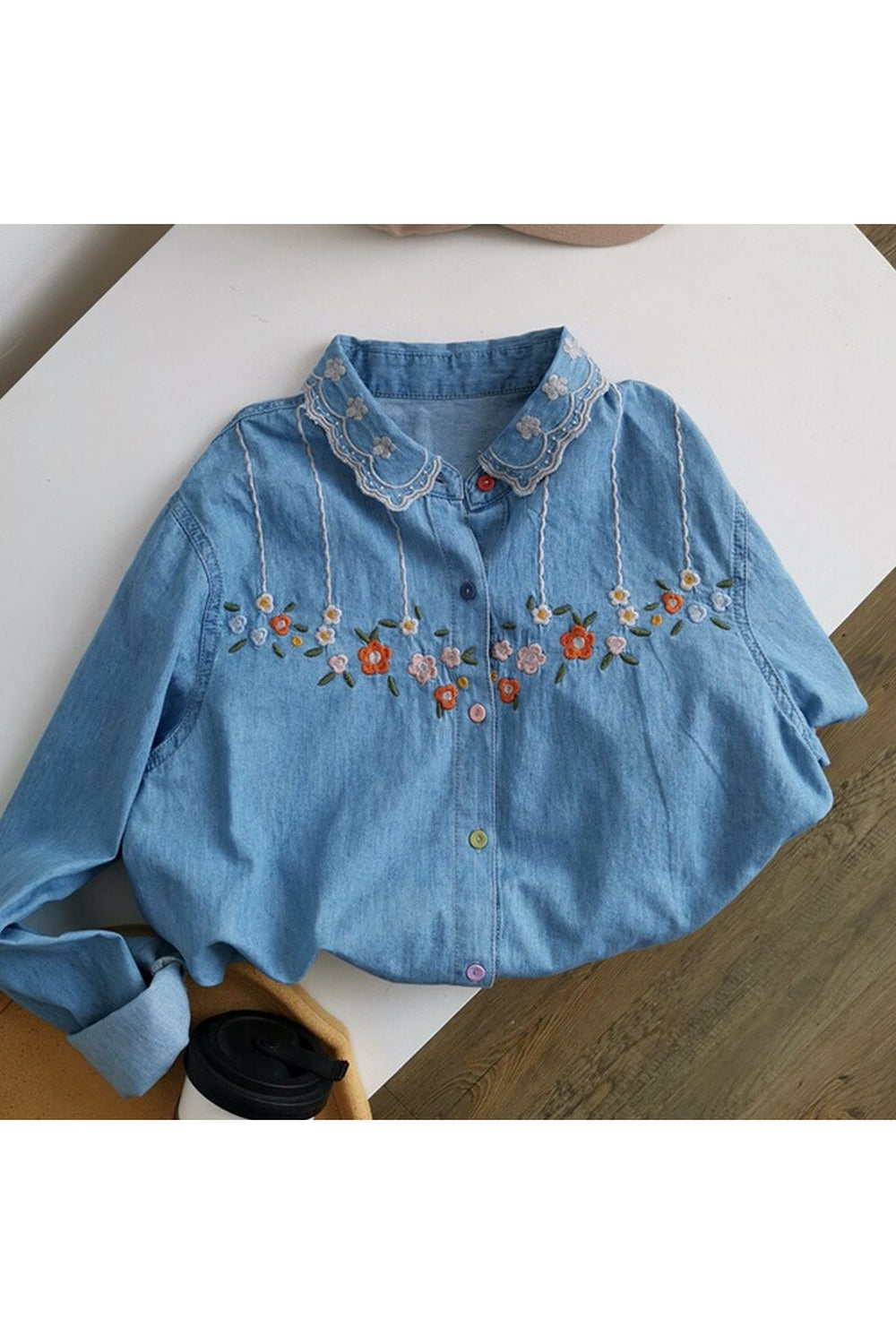 Retro Flower Cowboy Embroidered Blouse cottagecoreclothes