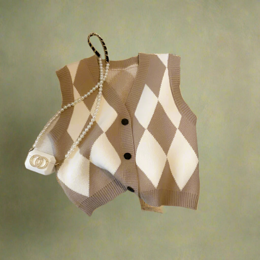 Vintage Argyle Knit Button-Up Vest cottagecoreclothes