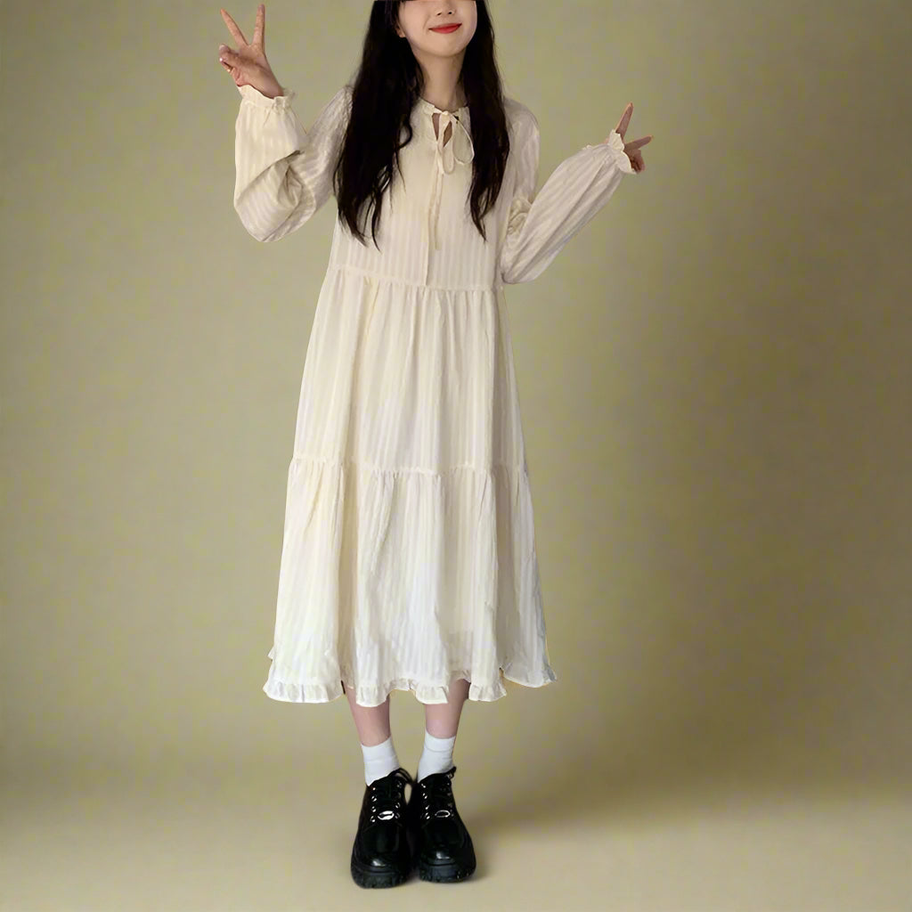 Vintage Ruffle Trim Pleated Peasant Dress cottagecoreclothes