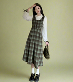 Mori Girl Checkered Sleeveless Dress Set cottagecoreclothes
