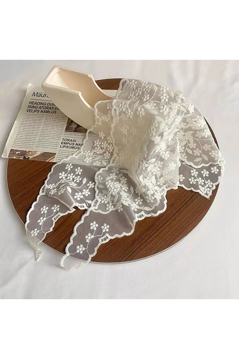 White Floral Lace Hair Scarf cottagecoreclothes
