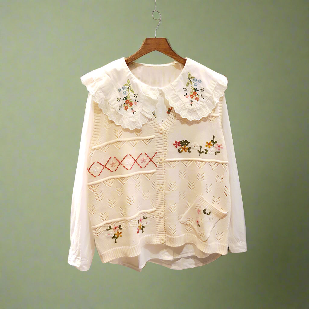 Mori Girl Patchwork Floral Crochet Vest cottagecoreclothes