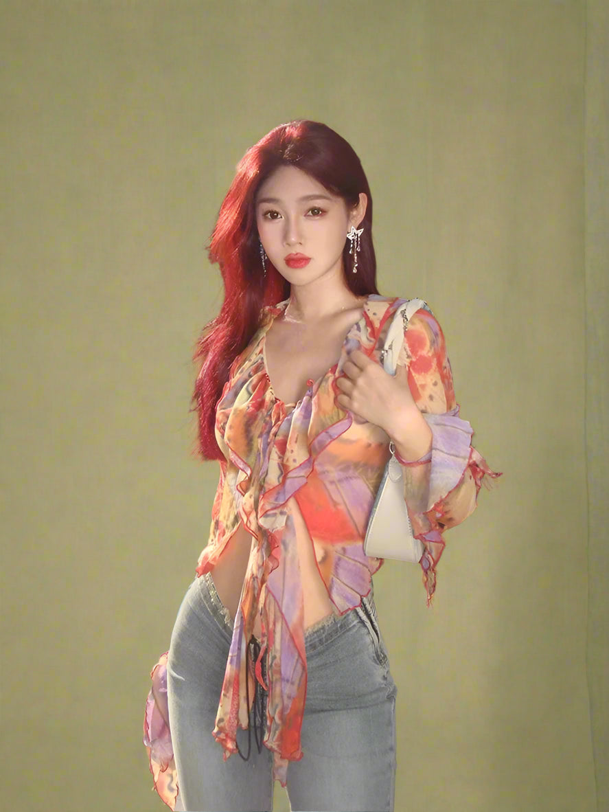 Fairycore Sunset Ruffle Mesh Top cottagecoreclothes