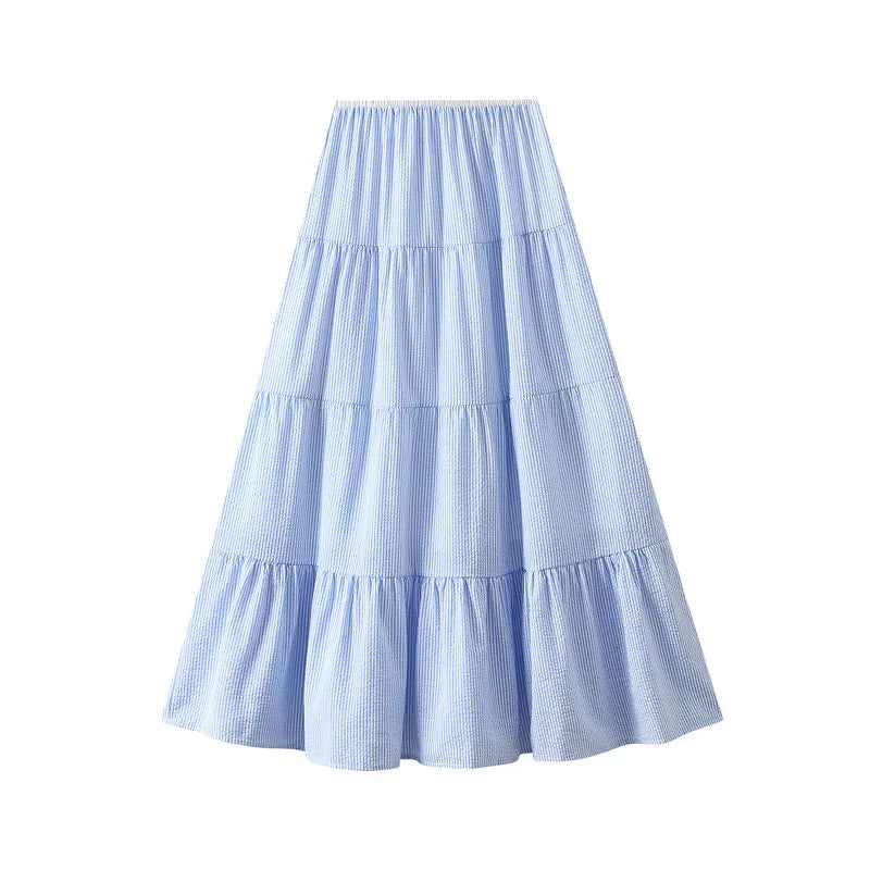 Striped Tiered Cake Midi Skirt