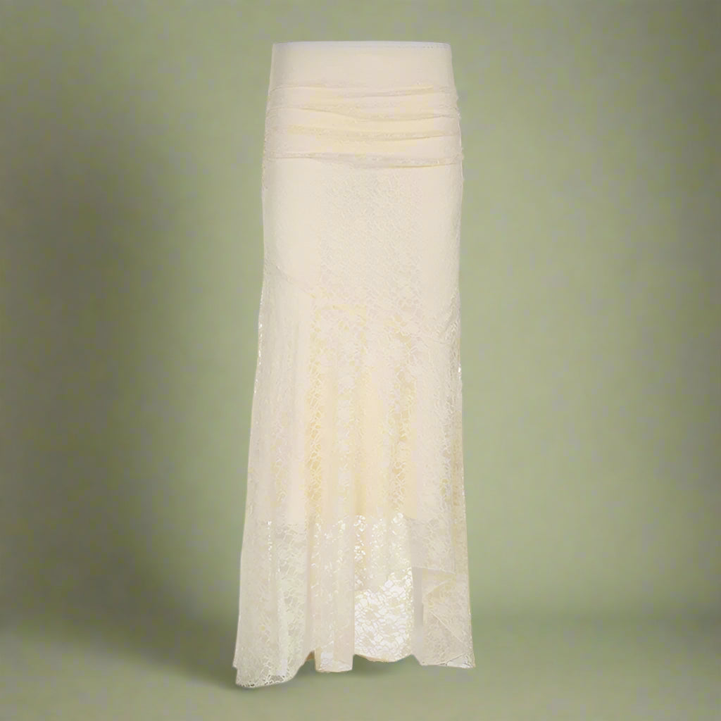 Fairycore Ivory Lace Flared Maxi Skirt cottagecoreclothes