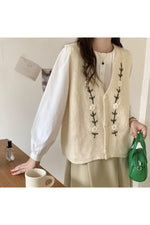 Cottagecore Floral Embroidery Knitted Vest cottagecoreclothes