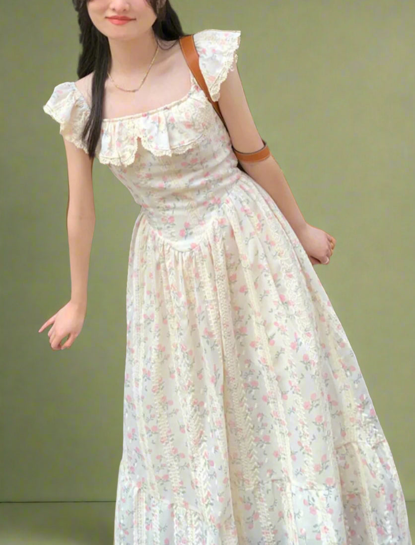 Cottagecore Rosebud Ruffle Maxi Dress cottagecoreclothes