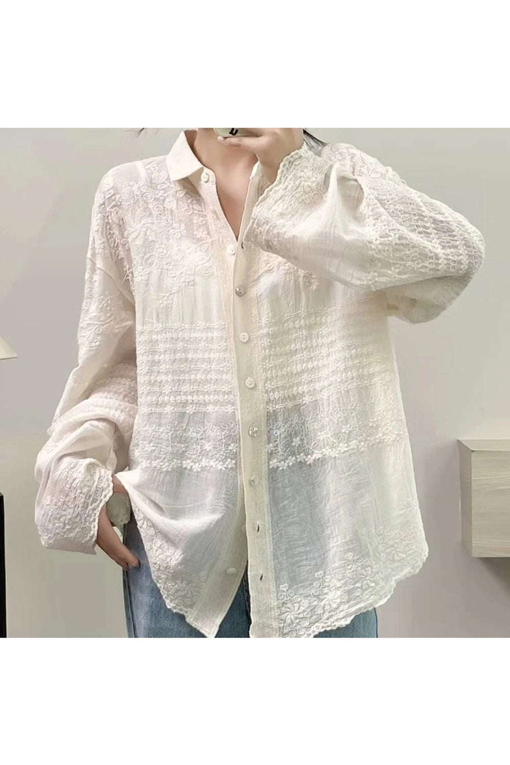 Floral Embroidery Tunic Shirt cottagecoreclothes