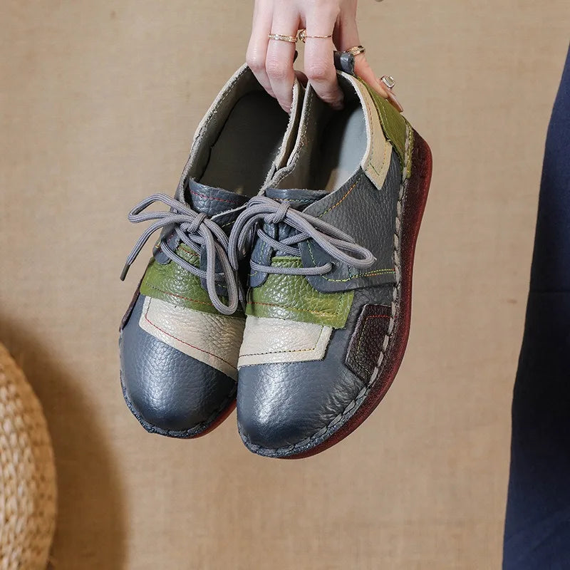 Goblincore Patchwork Leather Lace-Up Flat Shoe