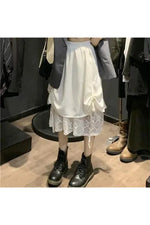Mori Girl Layered Eyelet Midi Skirt cottagecoreclothes