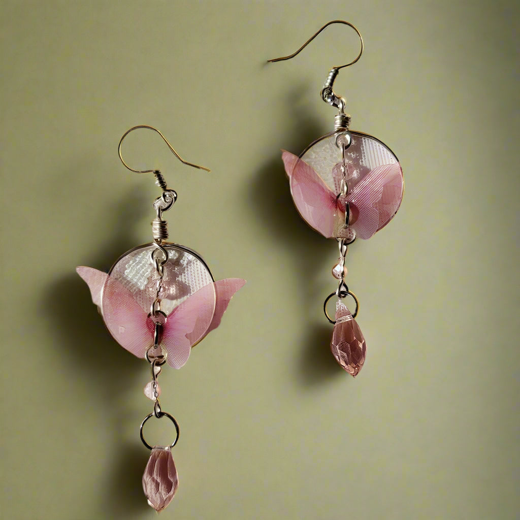 Fairycore Pink Butterfly Hoop Earrings cottagecoreclothes